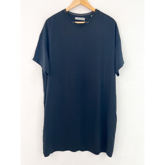 VINCE Black Ribbed Trim Collar Shift Dress Medium T-Shirt Shirt Dress Minimalist - Picture 2 of 8